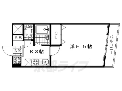 近鉄京都線 小倉駅(京都) 徒歩2分 5階建 築35年(1K/5階)の間取り写真