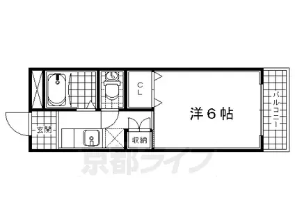 近鉄京都線 向島駅 徒歩17分 3階建 築31年(1K/3階)の間取り写真
