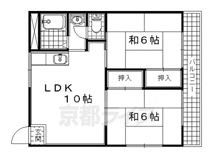 近鉄京都線 向島駅 徒歩13分 3階建 築44年(2DK/1階)の間取り写真