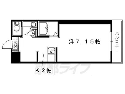 近鉄京都線 向島駅 徒歩10分 5階建 築36年(1K/3階)の間取り写真