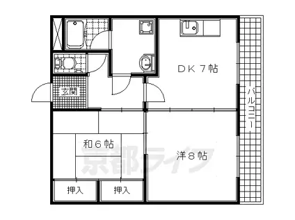 京阪電気鉄道宇治線 木幡駅(京阪) 徒歩3分 5階建 築37年(2DK/2階)の間取り写真