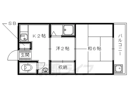 奈良線 六地蔵駅(ＪＲ) 徒歩3分 2階建 築47年(2K/2階)の間取り写真