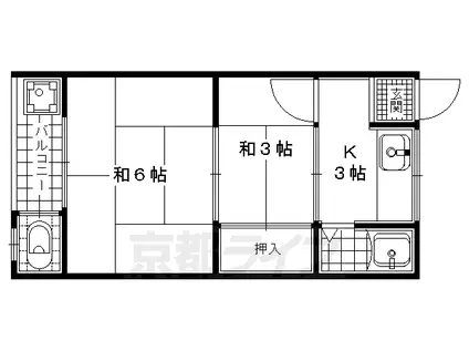 奈良線 木幡駅(ＪＲ) 徒歩12分 2階建 築37年(2K/1階)の間取り写真
