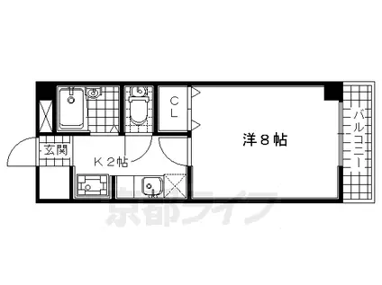 近鉄京都線 向島駅 徒歩25分 5階建 築30年(1K/2階)の間取り写真