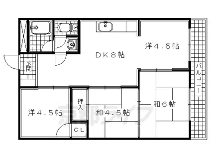 近鉄京都線 伊勢田駅 徒歩5分 3階建 築46年(4LDK/2階)の間取り写真