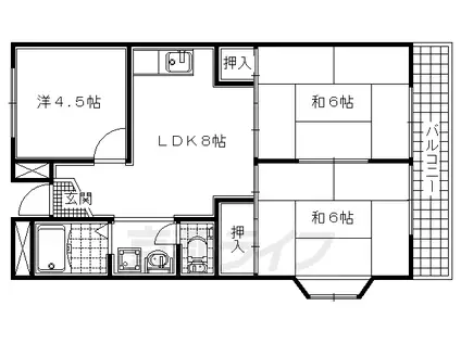 近鉄京都線 小倉駅(京都) 徒歩10分 3階建 築35年(3LDK/2階)の間取り写真