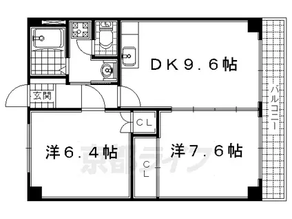 近鉄京都線 小倉駅(京都) 徒歩5分 3階建 築28年(2LDK/3階)の間取り写真