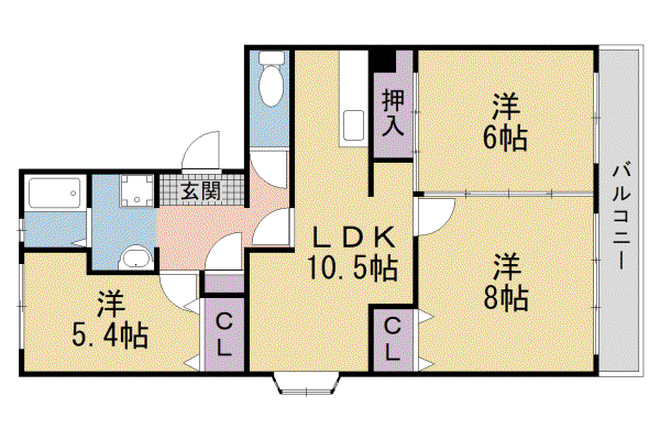 奈良線 新田駅(京都) 徒歩3分 3階建 築39年(3LDK/3階)の間取り写真