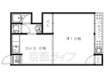 奈良線 新田駅(京都) 徒歩8分 3階建 築40年(1DK/1階)の間取り写真