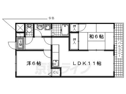 近鉄京都線 伊勢田駅 徒歩5分 3階建 築28年(2LDK/2階)の間取り写真