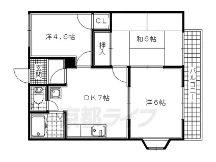近鉄京都線 大久保駅(京都) 徒歩15分 2階建 築36年(3DK/2階)の間取り写真