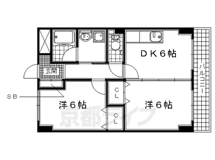 近鉄京都線 久津川駅 徒歩6分 3階建 築26年(2DK/1階)の間取り写真