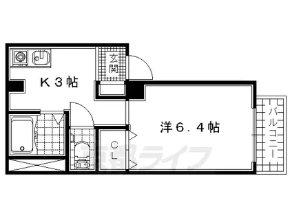 近鉄京都線 小倉駅(京都) 徒歩11分 3階建 築29年(1K/3階)の間取り写真