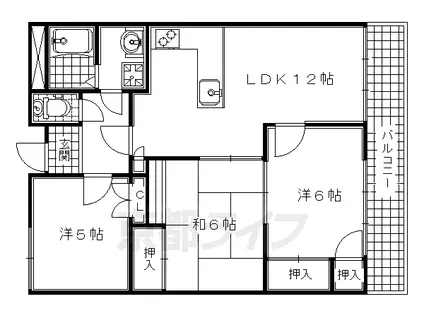 京阪電気鉄道京阪線 淀駅 徒歩44分 5階建 築35年(3LDK/3階)の間取り写真