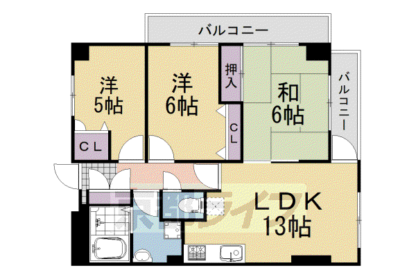 近鉄京都線 寺田駅(京都) 徒歩8分 4階建 築27年(3LDK/3階)の間取り写真