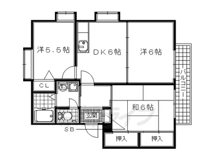 近鉄京都線 寺田駅(京都) 徒歩8分 2階建 築29年(3DK/2階)の間取り写真