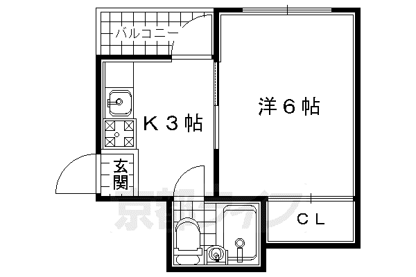 近鉄京都線 伊勢田駅 徒歩5分 4階建 築39年(1K/3階)の間取り写真