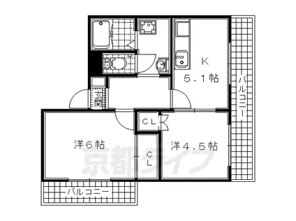 奈良線 木幡駅(ＪＲ) 徒歩10分 2階建 築26年(2DK/2階)の間取り写真