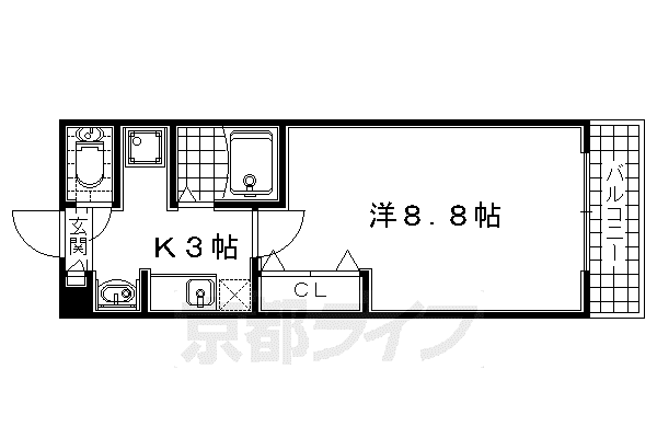 近鉄京都線 小倉駅(京都) 徒歩5分 4階建 築34年(1K/4階)の間取り写真