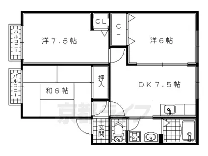 由福ハウス木幡A棟(3DK/1階)の間取り写真