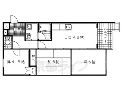 近鉄京都線 小倉駅(京都) 徒歩4分 3階建 築37年(3LDK/2階)の間取り写真