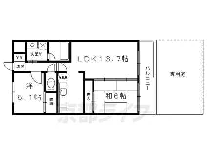 近鉄京都線 向島駅 徒歩5分 3階建 築26年(2LDK/1階)の間取り写真