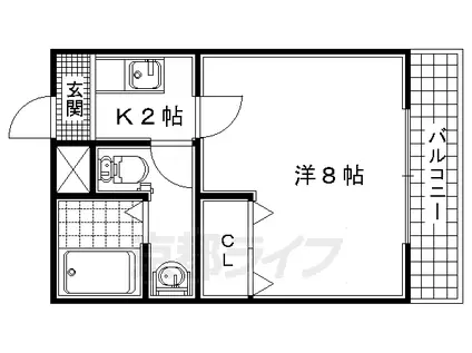 奈良線 木幡駅(ＪＲ) 徒歩6分 3階建 築28年(1K/3階)の間取り写真