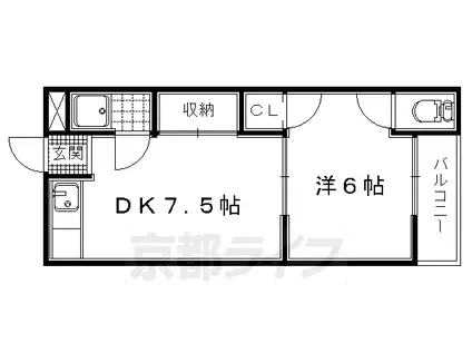 近鉄京都線 伊勢田駅 徒歩5分 3階建 築53年(1DK/3階)の間取り写真