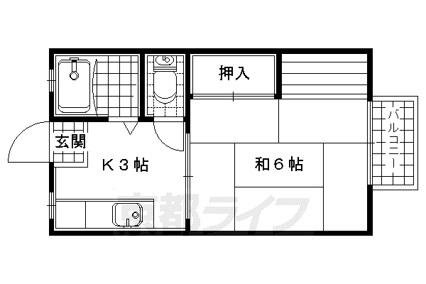 近鉄京都線 伊勢田駅 徒歩2分 2階建 築39年(ワンルーム/1階)の間取り写真