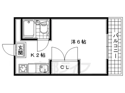 近鉄京都線 伊勢田駅 徒歩2分 6階建 築40年(1K/4階)の間取り写真