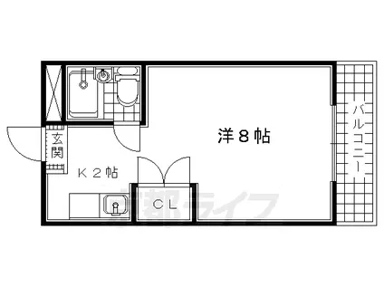 奈良線 城陽駅 徒歩4分 6階建 築36年(1K/5階)の間取り写真
