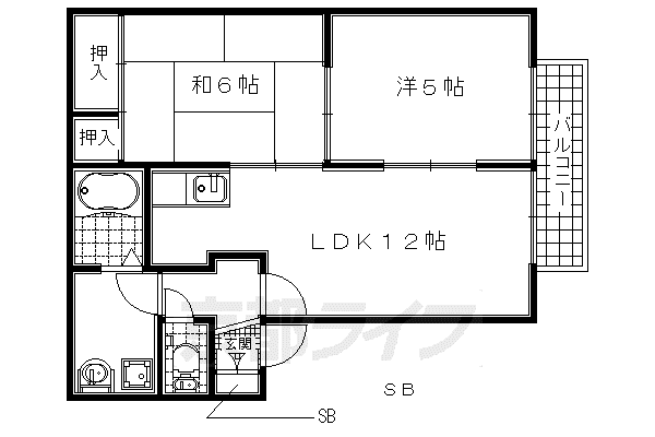 奈良線 城陽駅 徒歩6分 2階建 築26年(2LDK/2階)の間取り写真