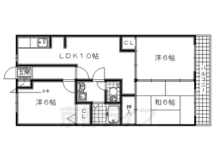 近鉄京都線 大久保駅(京都) 徒歩7分 5階建 築31年(3LDK/2階)の間取り写真