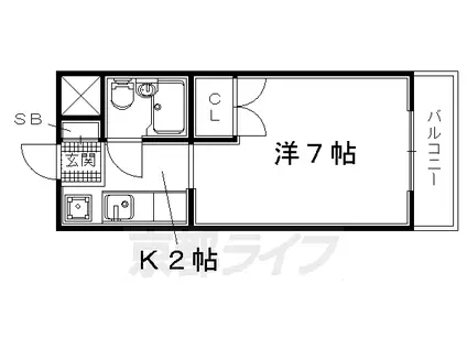 近鉄京都線 富野荘駅 徒歩4分 4階建 築39年(1K/4階)の間取り写真