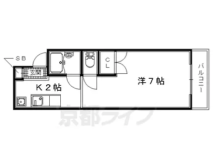 近鉄京都線 富野荘駅 徒歩4分 4階建 築39年(1K/2階)の間取り写真