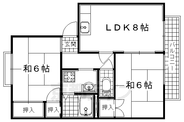 奈良線 宇治駅(ＪＲ) 徒歩15分 2階建 築39年(2DK/2階)の間取り写真