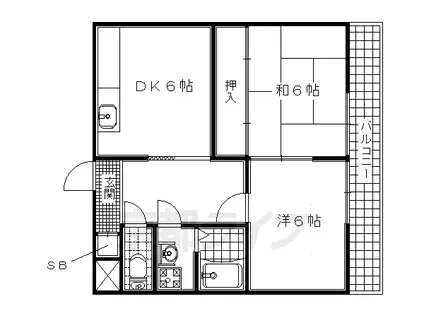 近鉄京都線 大久保駅(京都) 徒歩5分 3階建 築44年(2DK/2階)の間取り写真