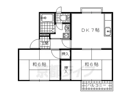 近鉄京都線 小倉駅(京都) 徒歩11分 2階建 築38年(2DK/2階)の間取り写真