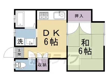 近鉄京都線 大久保駅(京都) 徒歩10分 2階建 築34年(1DK/2階)の間取り写真