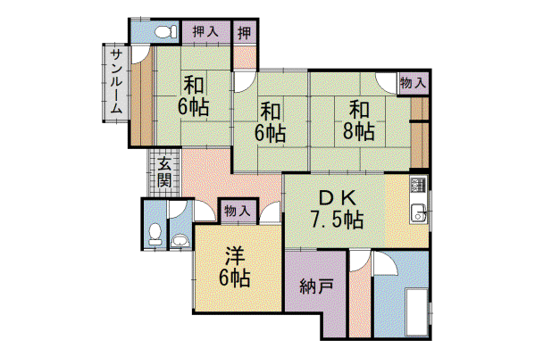 京阪電気鉄道京阪線 淀駅 徒歩48分 3階建 築43年(4SDK/1階)の間取り写真