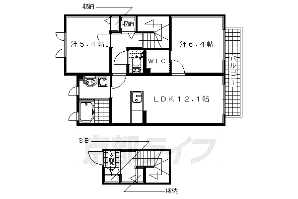 奈良線 長池駅 徒歩6分 2階建 築15年(2LDK/2階)の間取り写真