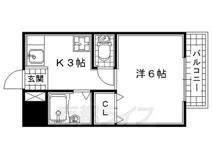 奈良線 六地蔵駅(ＪＲ) 徒歩8分 2階建 築29年(1K/1階)の間取り写真