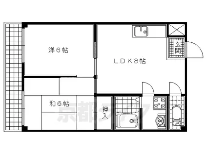 近鉄京都線 伊勢田駅 徒歩38分 3階建 築42年(2LDK/3階)の間取り写真