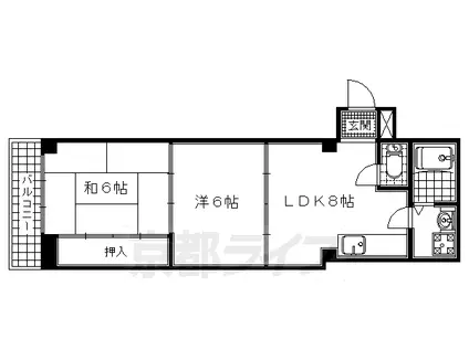 近鉄京都線 伊勢田駅 徒歩38分 3階建 築42年(2LDK/2階)の間取り写真