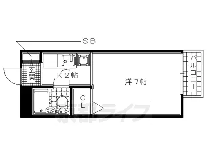近鉄京都線 寺田駅(京都) 徒歩8分 2階建 築35年(1K/1階)の間取り写真