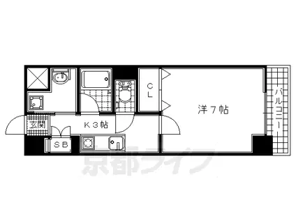 奈良線 新田駅(京都) 徒歩1分 3階建 築25年(1K/3階)の間取り写真