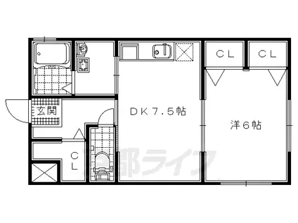 近鉄京都線 大久保駅(京都) 徒歩9分 3階建 築48年(1DK/2階)の間取り写真