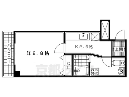 奈良線 新田駅(京都) 徒歩6分 3階建 築23年(1K/3階)の間取り写真