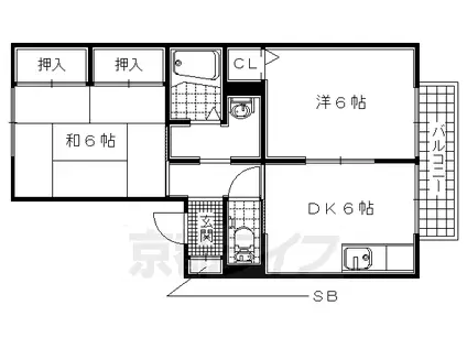 近鉄京都線 大久保駅(京都) 徒歩9分 2階建 築26年(2DK/1階)の間取り写真