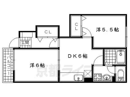 奈良線 山城青谷駅 徒歩12分 2階建 築24年(2DK/1階)の間取り写真